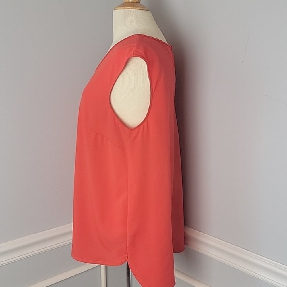 MERONA Orange Red Scoop Neck Hi Low Rounded Hem Sleeveless Office‎ Shell Top XL - Picture 2 of 7